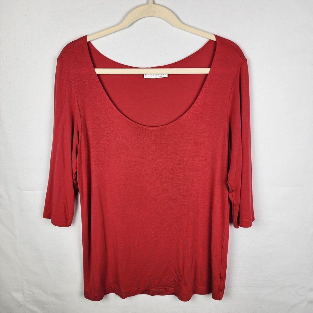 Bryn Walker Red Micro Modal Scoop Neck 3/4 Sleeve Top Small Made in USA